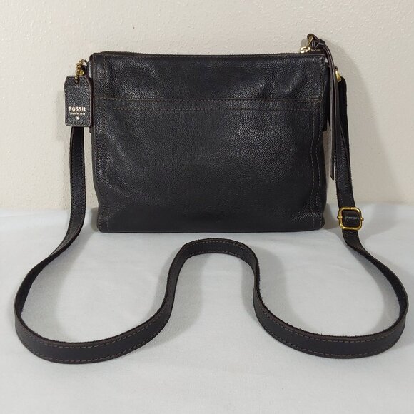 Fossil Pebbled Leather Crossbody Bag Black w Gold-Tone Hardware - Picture 2 of 11